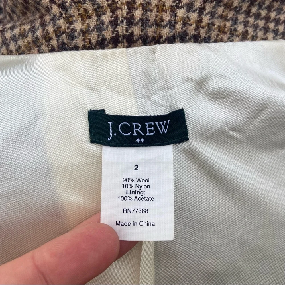 J. Crew Brown Tweed Houndstooth Wool Ruffle Trim Jacket Blazer - Picture 8 of 8